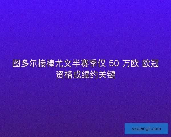 图多尔接棒尤文半赛季仅 50 万欧 欧冠资格成续约关键