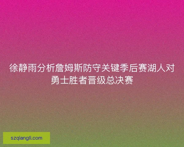 徐静雨分析詹姆斯防守关键季后赛湖人对勇士胜者晋级总决赛